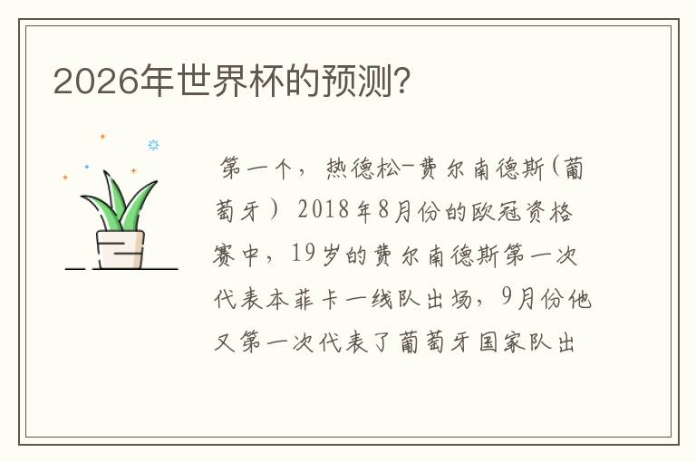 2026年世界杯的预测?