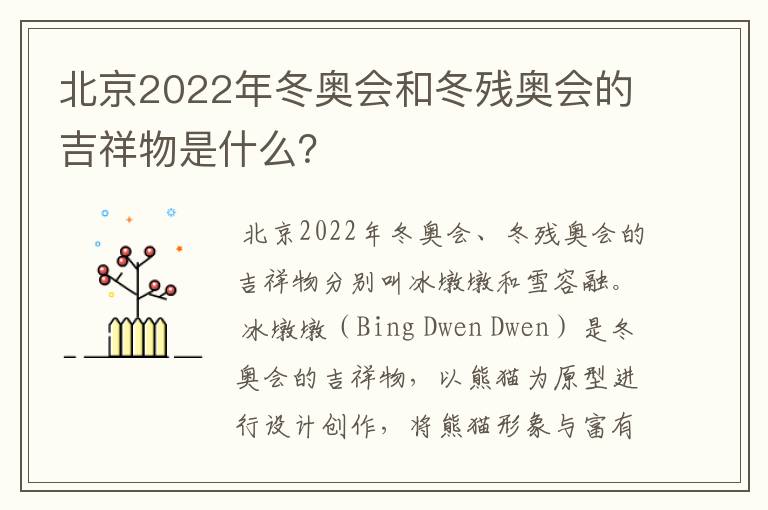 北京2022年冬奥会和冬残奥会的吉祥物是什么?