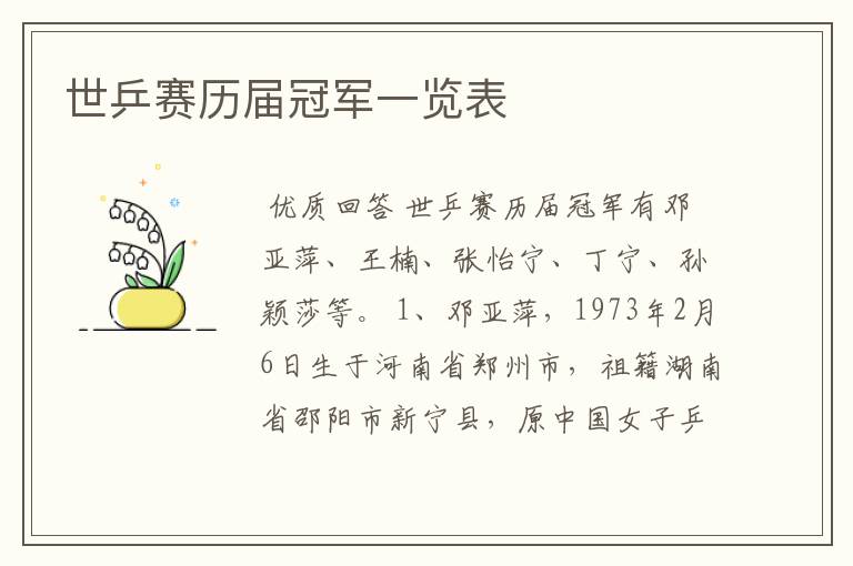 世乒赛历届冠军一览表