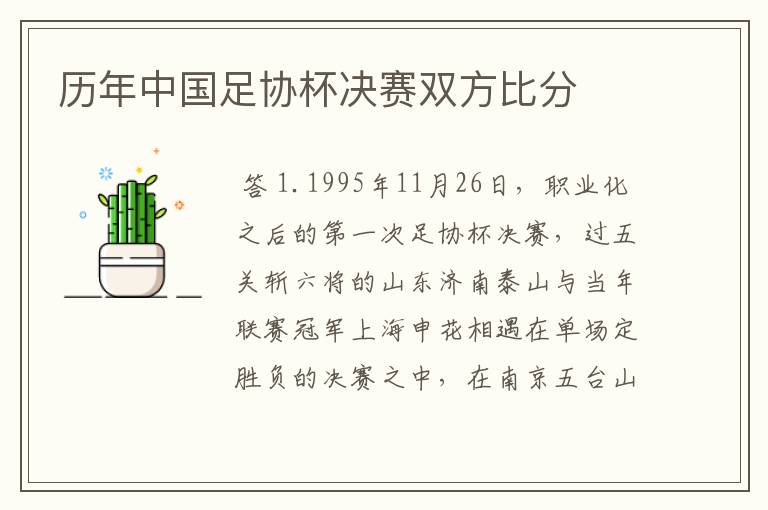 历年中国足协杯决赛双方比分