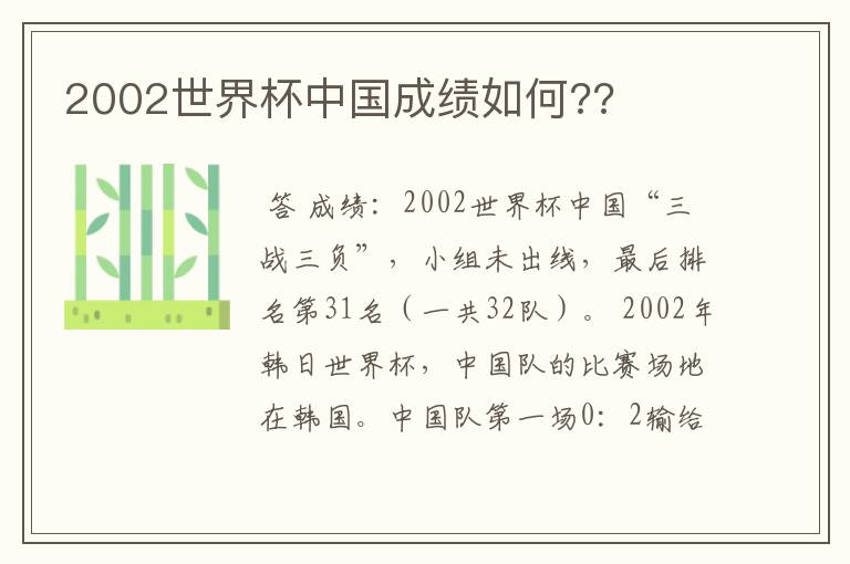 2002世界杯中国成绩如何??