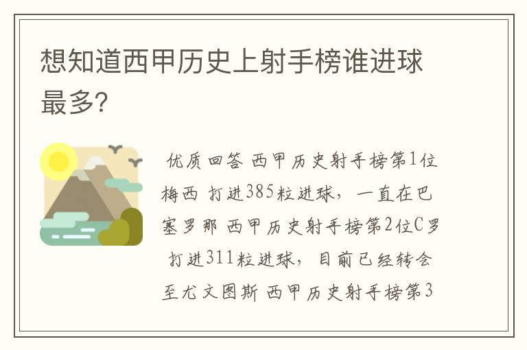 想知道西甲历史上射手榜谁进球最多?
