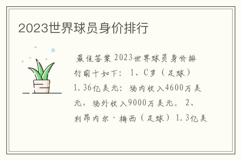 2023世界球员身价排行
