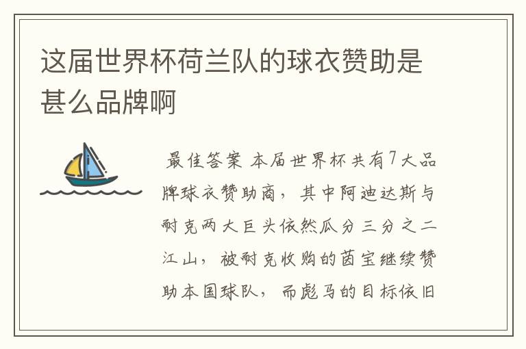 这届世界杯荷兰队的球衣赞助是甚么品牌啊