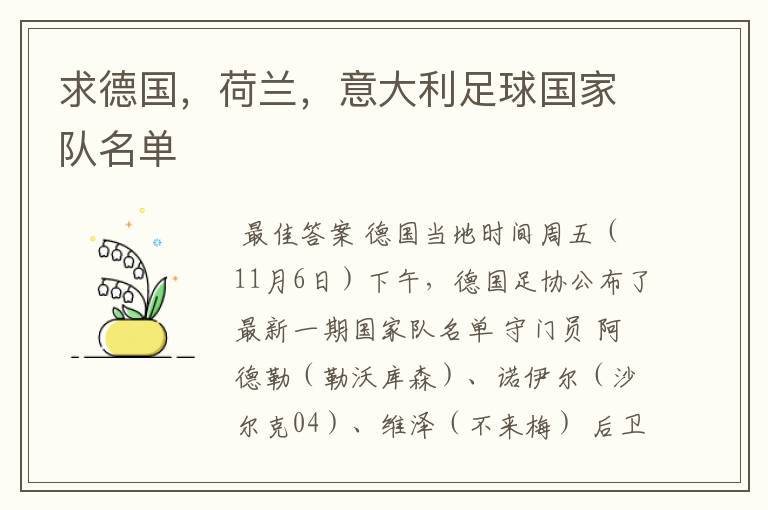 求德国,荷兰,意大利足球国家队名单
