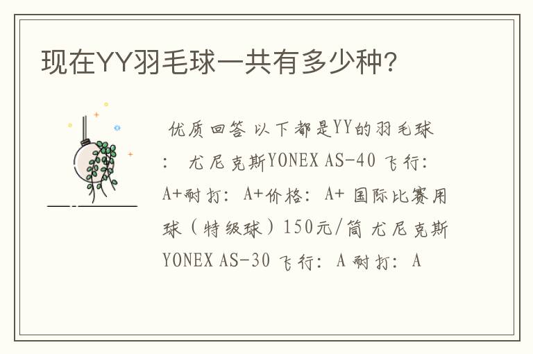现在YY羽毛球一共有多少种?