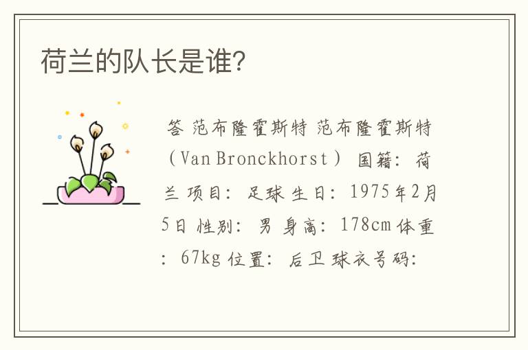 荷兰的队长是谁?
