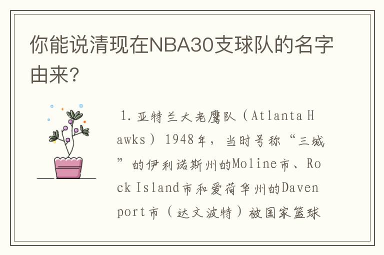 你能说清现在NBA30支球队的名字由来?