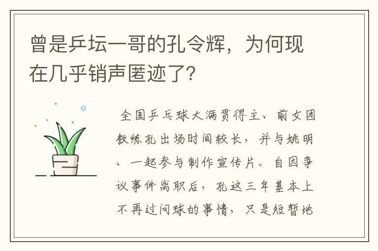 曾是乒坛一哥的孔令辉,为何现在几乎销声匿迹了?