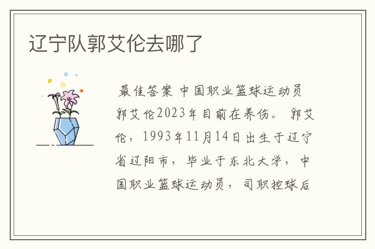 辽宁队郭艾伦去哪了