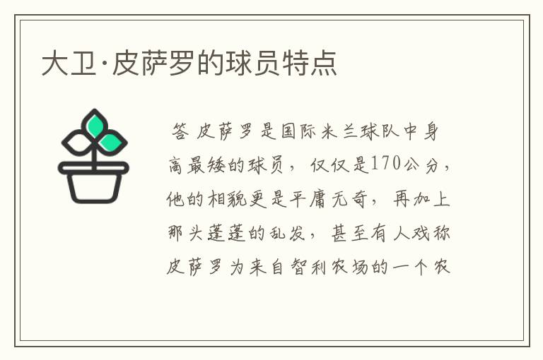 大卫·皮萨罗的球员特点