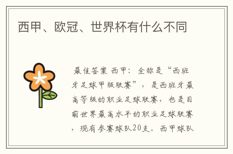 西甲、欧冠、世界杯有什么不同
