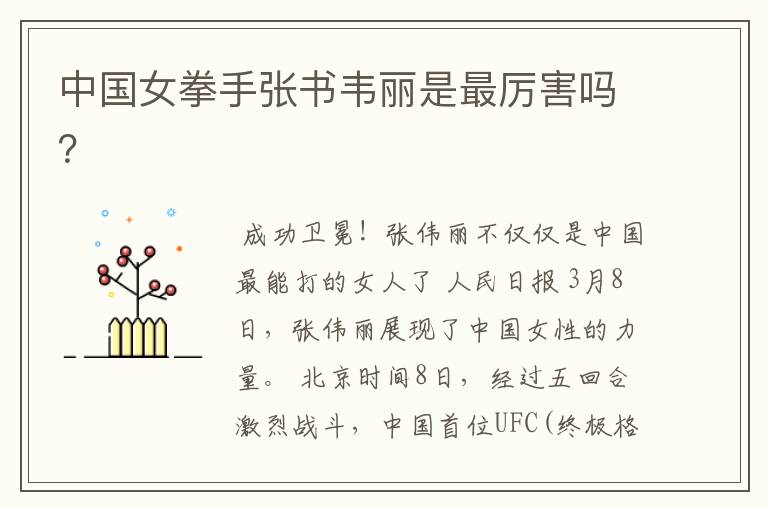 中国女拳手张书韦丽是最厉害吗?