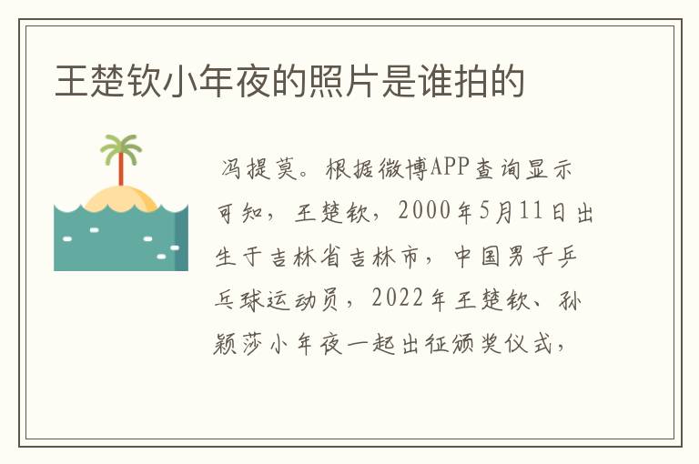 王楚钦小年夜的照片是谁拍的