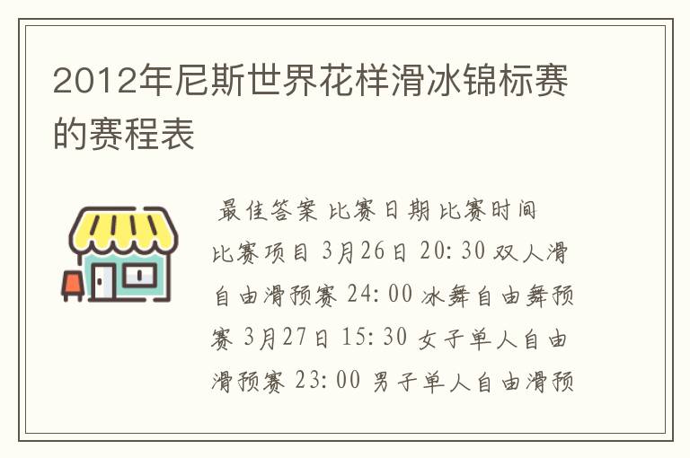 2012年尼斯世界花样滑冰锦标赛的赛程表