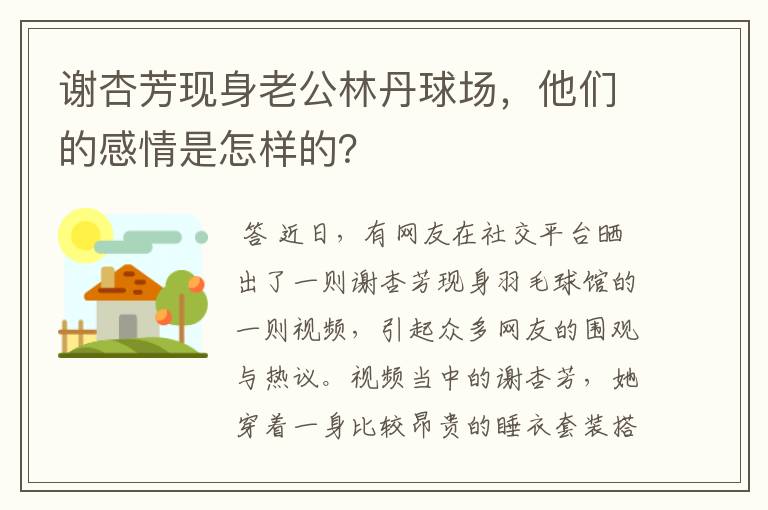 谢杏芳现身老公林丹球场,他们的感情是怎样的?
