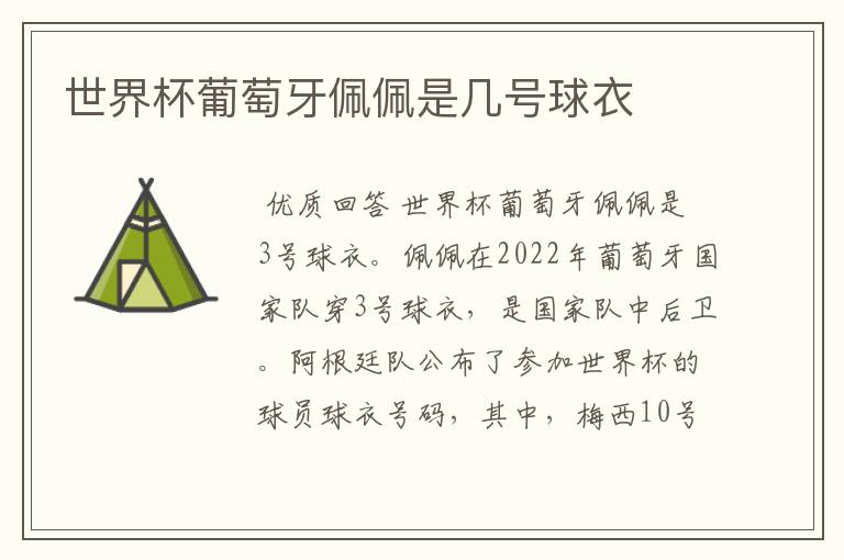 世界杯葡萄牙佩佩是几号球衣