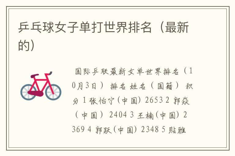 乒乓球女子单打世界排名(最新的)