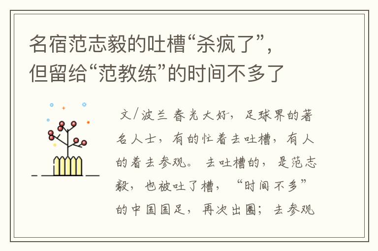 名宿范志毅的吐槽“杀疯了”,但留给“范教练”的时间不多了