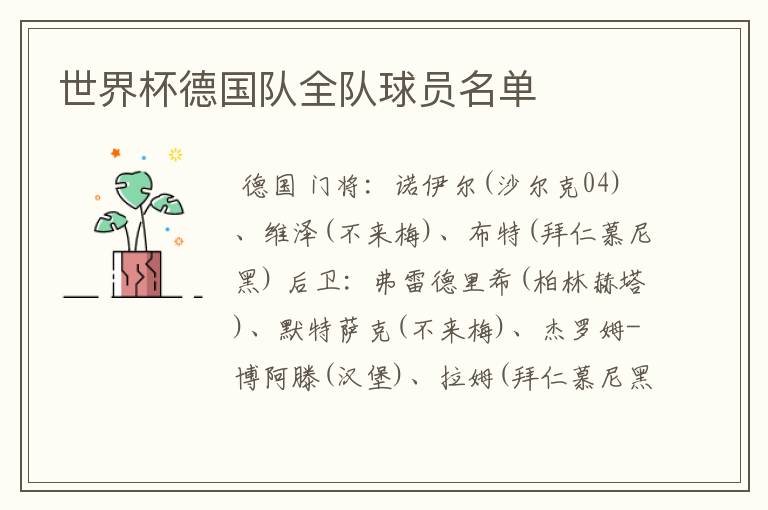世界杯德国队全队球员名单