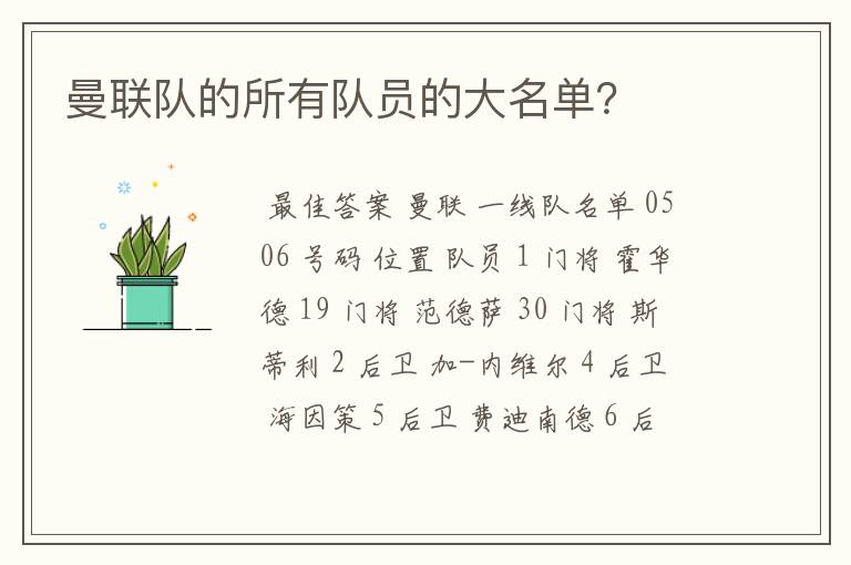 曼联队的所有队员的大名单?