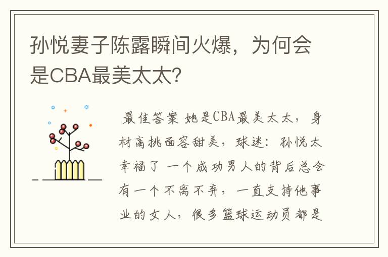 孙悦妻子陈露瞬间火爆,为何会是CBA最美太太?