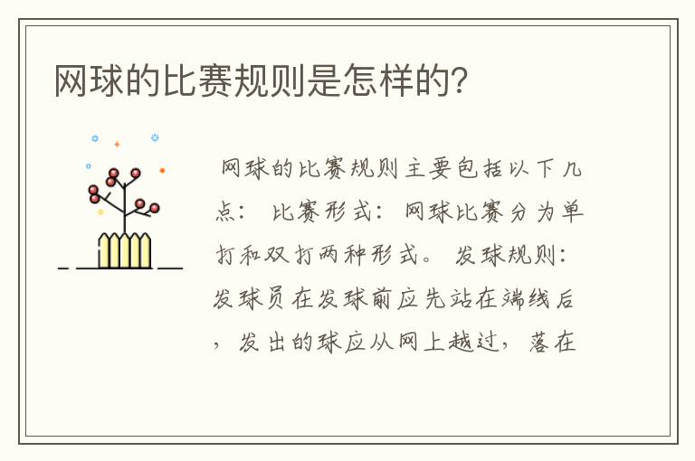 网球的比赛规则是怎样的?
