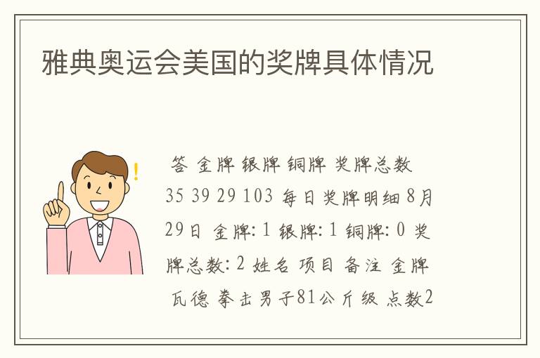 雅典奥运会美国的奖牌具体情况