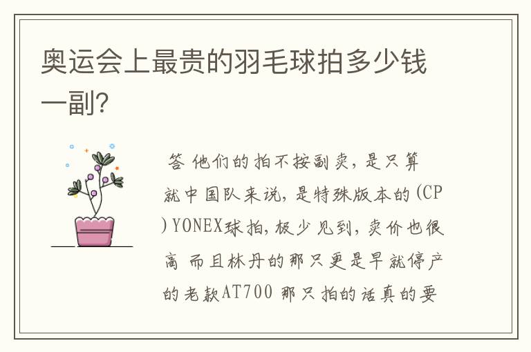 奥运会上最贵的羽毛球拍多少钱一副？