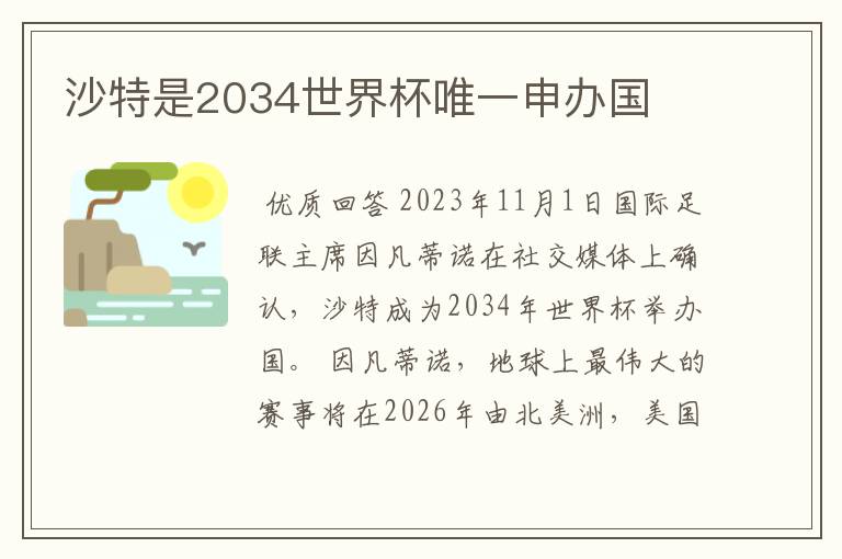 沙特是2034世界杯唯一申办国