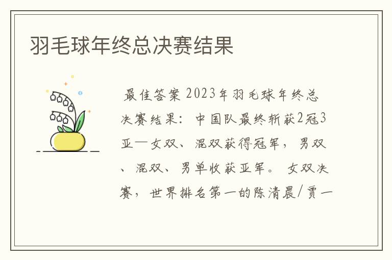 羽毛球年终总决赛结果