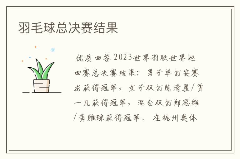 羽毛球总决赛结果