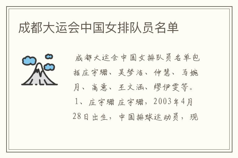成都大运会中国女排队员名单