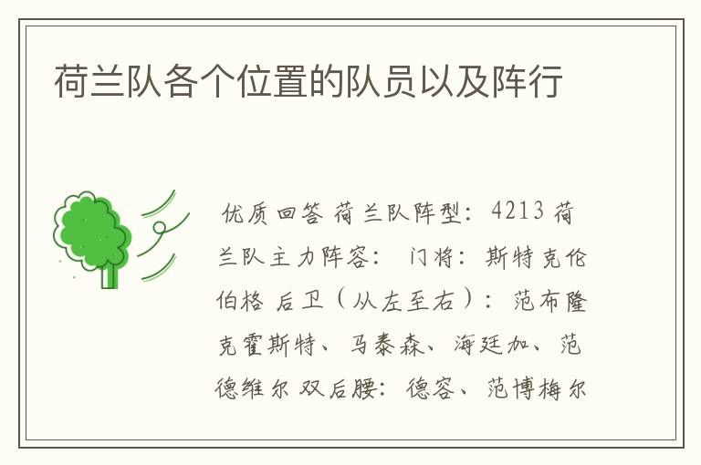 荷兰队各个位置的队员以及阵行