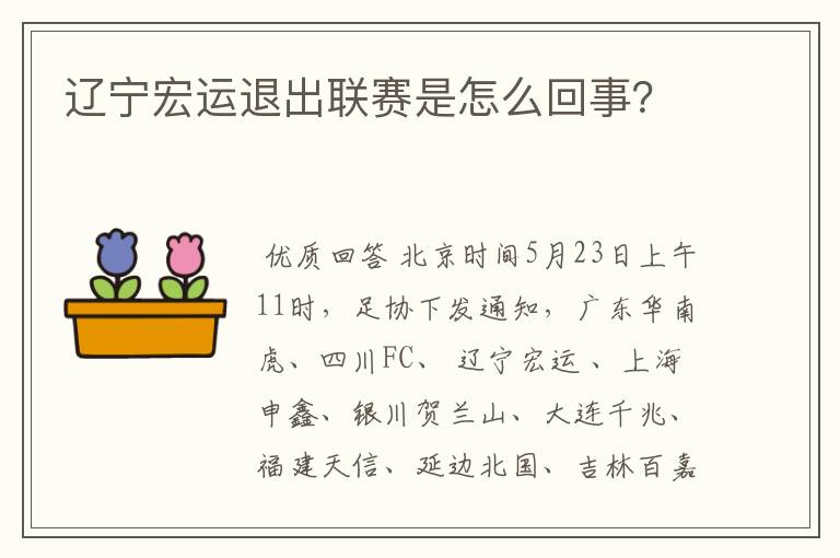 辽宁宏运退出联赛是怎么回事?