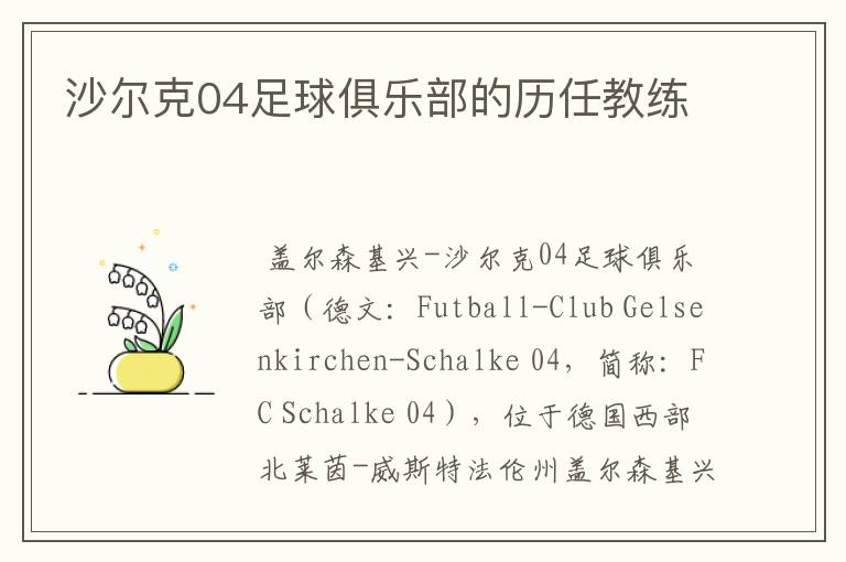 沙尔克04足球俱乐部的历任教练
