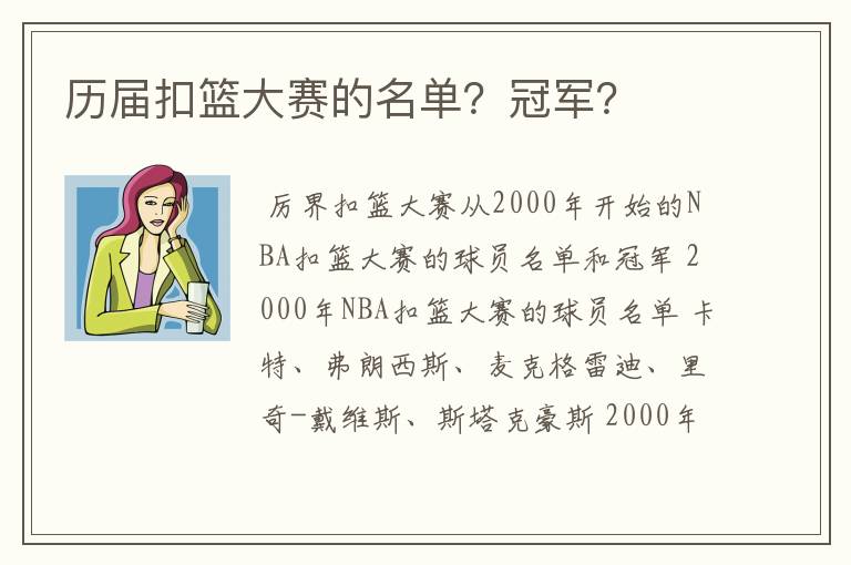 历届扣篮大赛的名单？冠军？