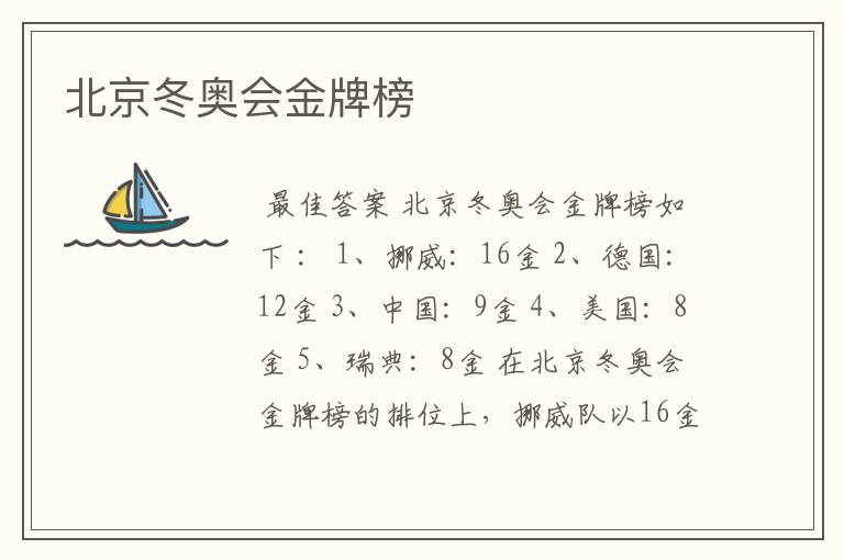 北京冬奥会金牌榜