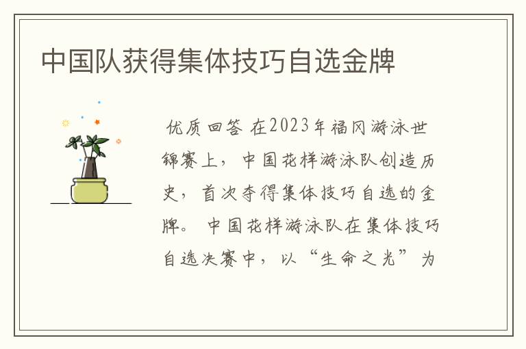 中国队获得集体技巧自选金牌