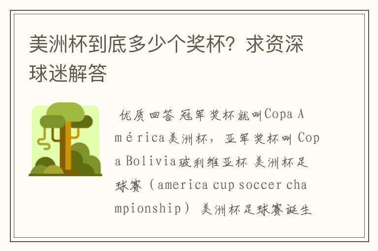 美洲杯到底多少个奖杯?求资深球迷解答