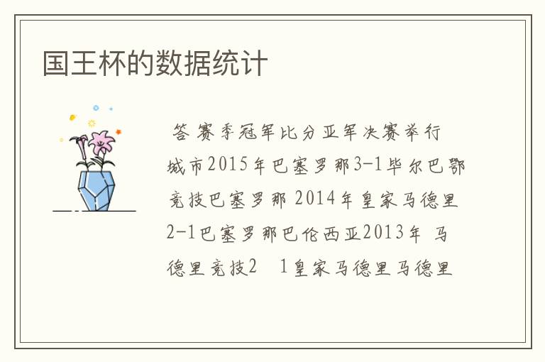 国王杯的数据统计