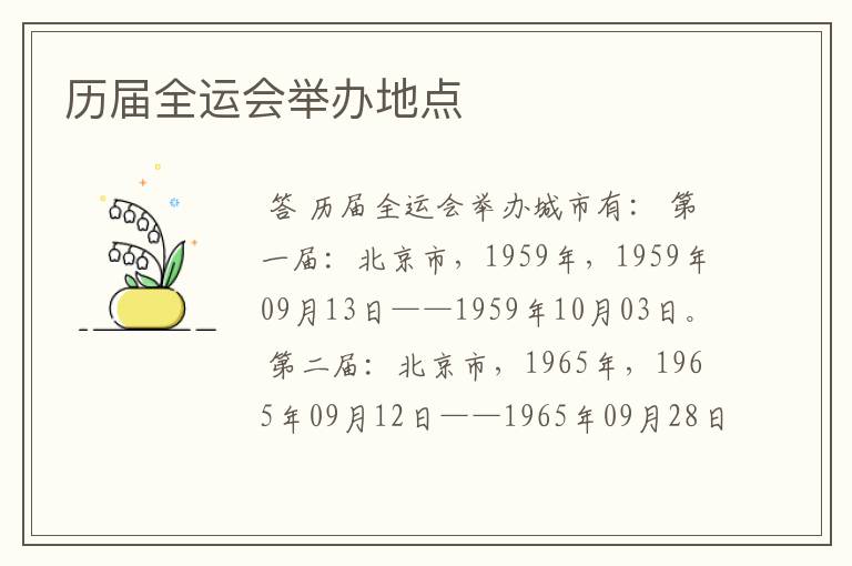 历届全运会举办地点