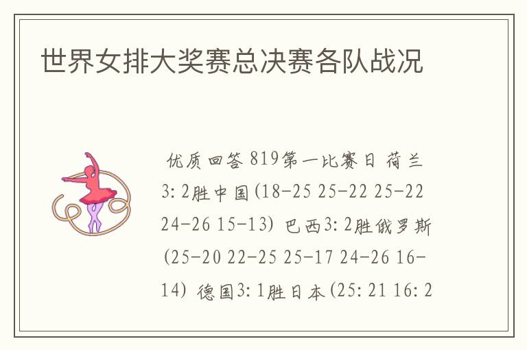 世界女排大奖赛总决赛各队战况