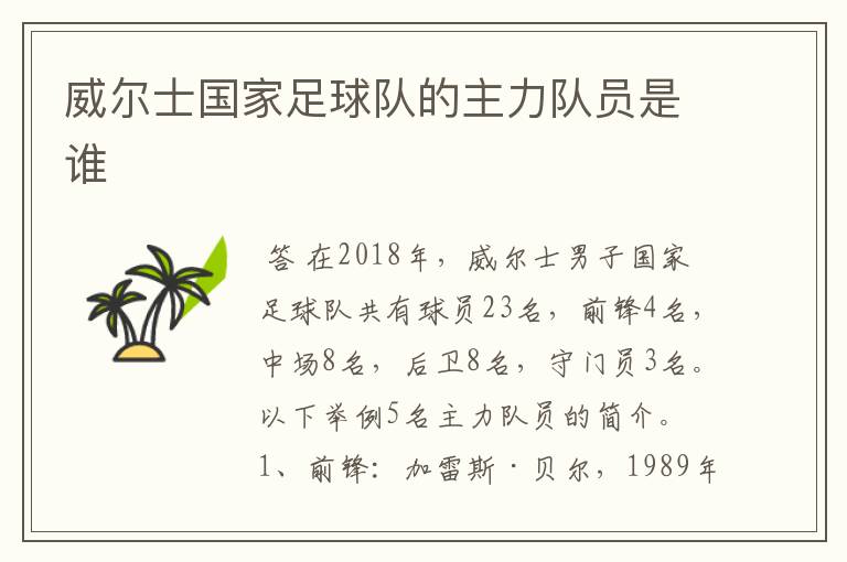 威尔士国家足球队的主力队员是谁