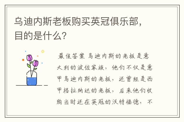 乌迪内斯老板购买英冠俱乐部,目的是什么?