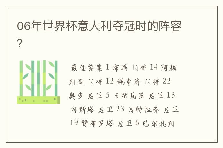 06年世界杯意大利夺冠时的阵容?