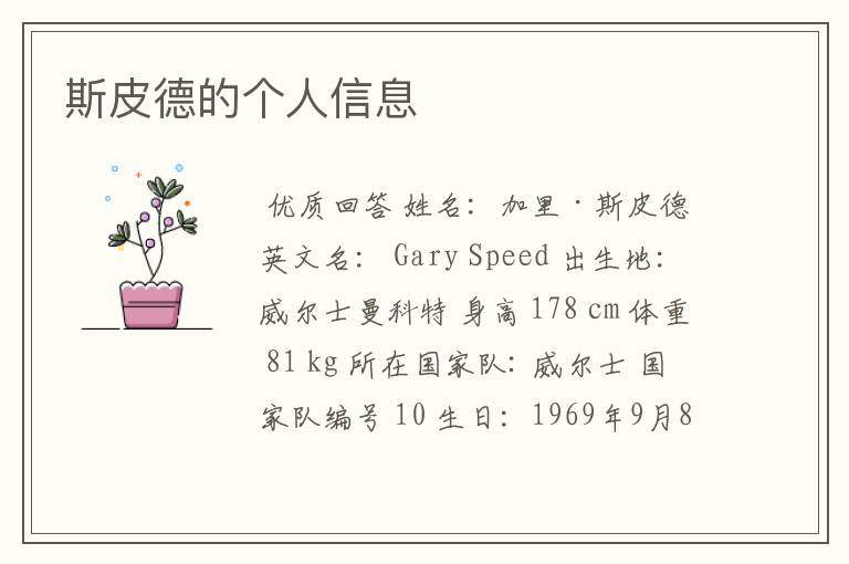 斯皮德的个人信息