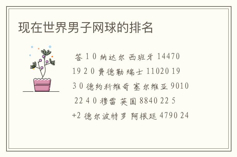 现在世界男子网球的排名
