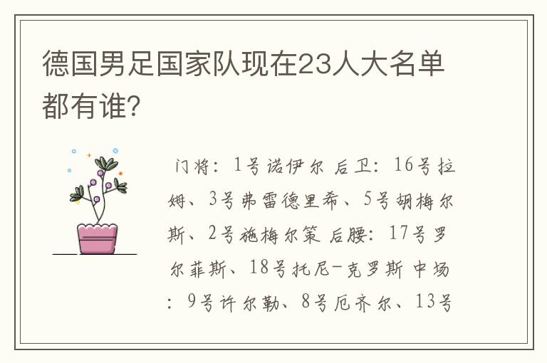 德国男足国家队现在23人大名单都有谁?