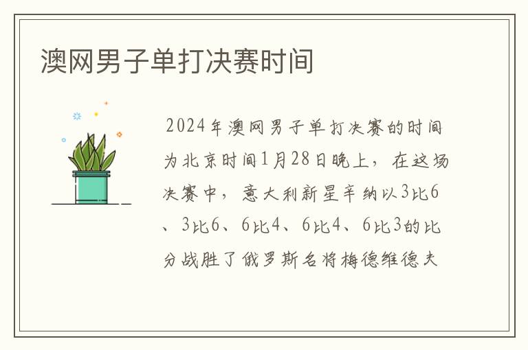 澳网男子单打决赛时间